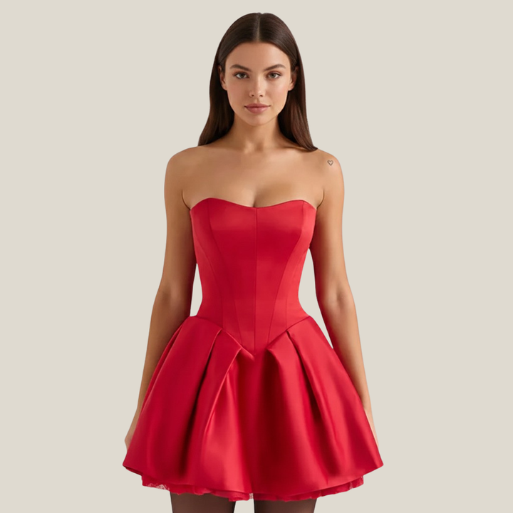 Red Satin Detachable Bow Mini Dress